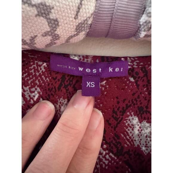 West Kei Animal Print Keyhole Long Sleeve Tie Front Blouse XS New Office Career - Picture 3 of 6